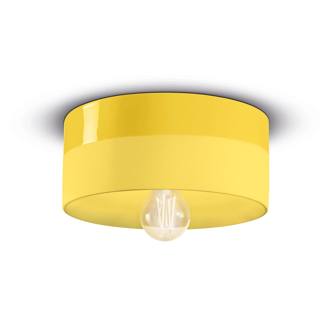 Plafoniera Media Vintage Decò Pi Ceramica Giallo Limone 1 Luce E27