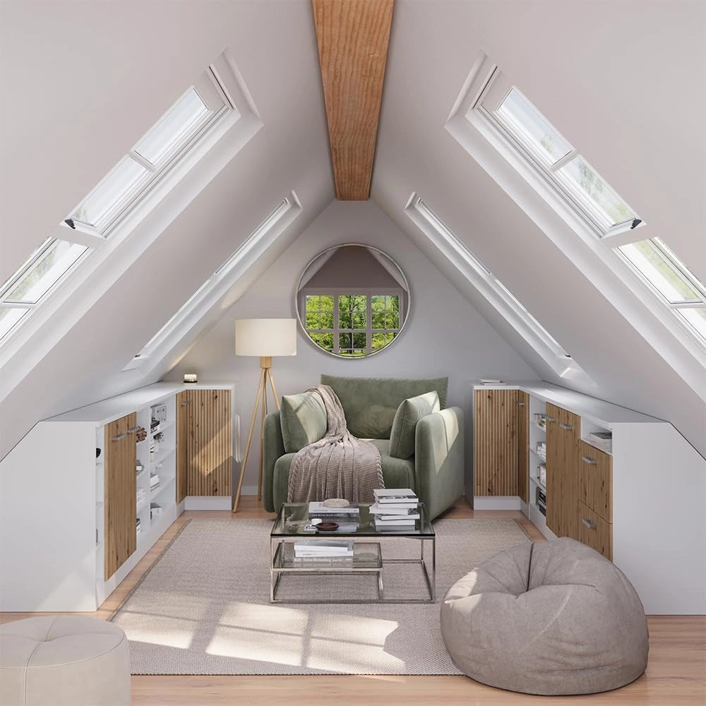 Mobile sottotetto Rion, Rovere artigianale, 60 x 81.6 cm con 2 porte, carcassa 60 cm profondità, adatto per il salvaspazio sotto tetti spioventi