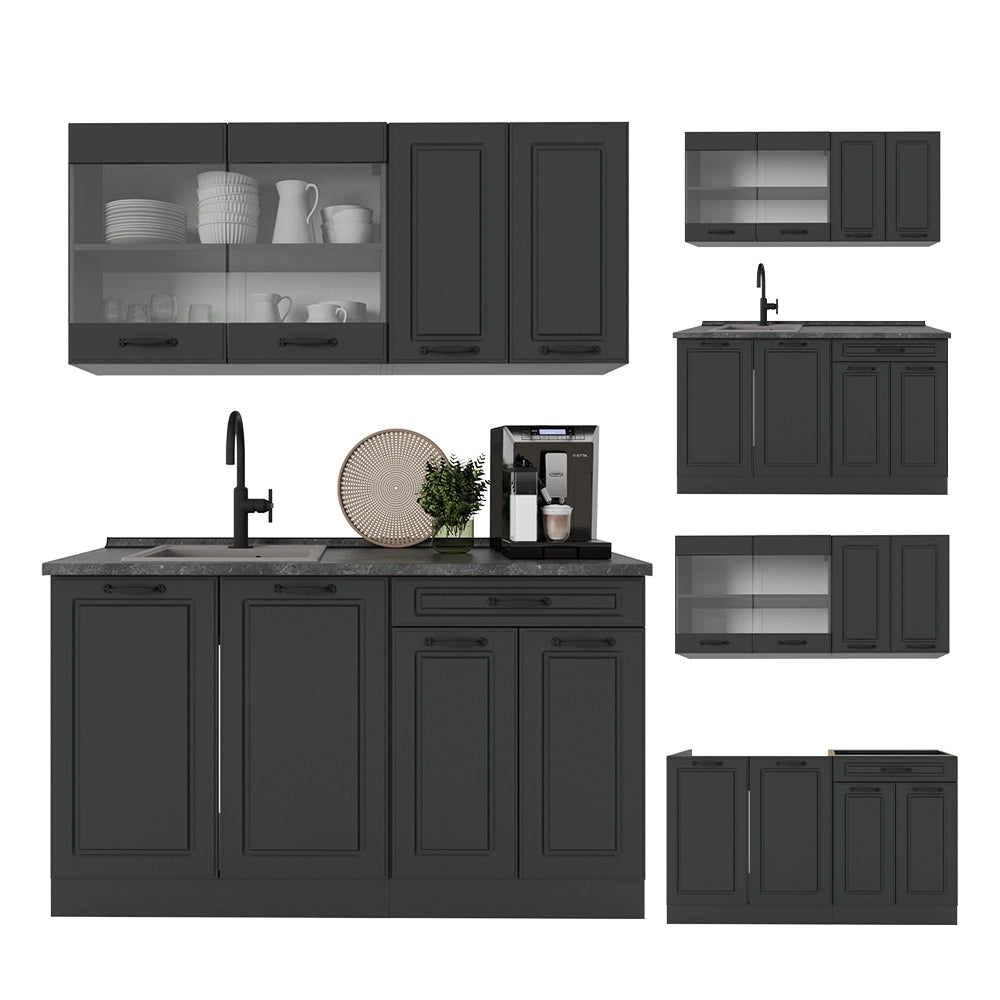 Cucina monoblocco R-Line Antracite rustico/Antracite 140 cm, PL Antracite Vicco