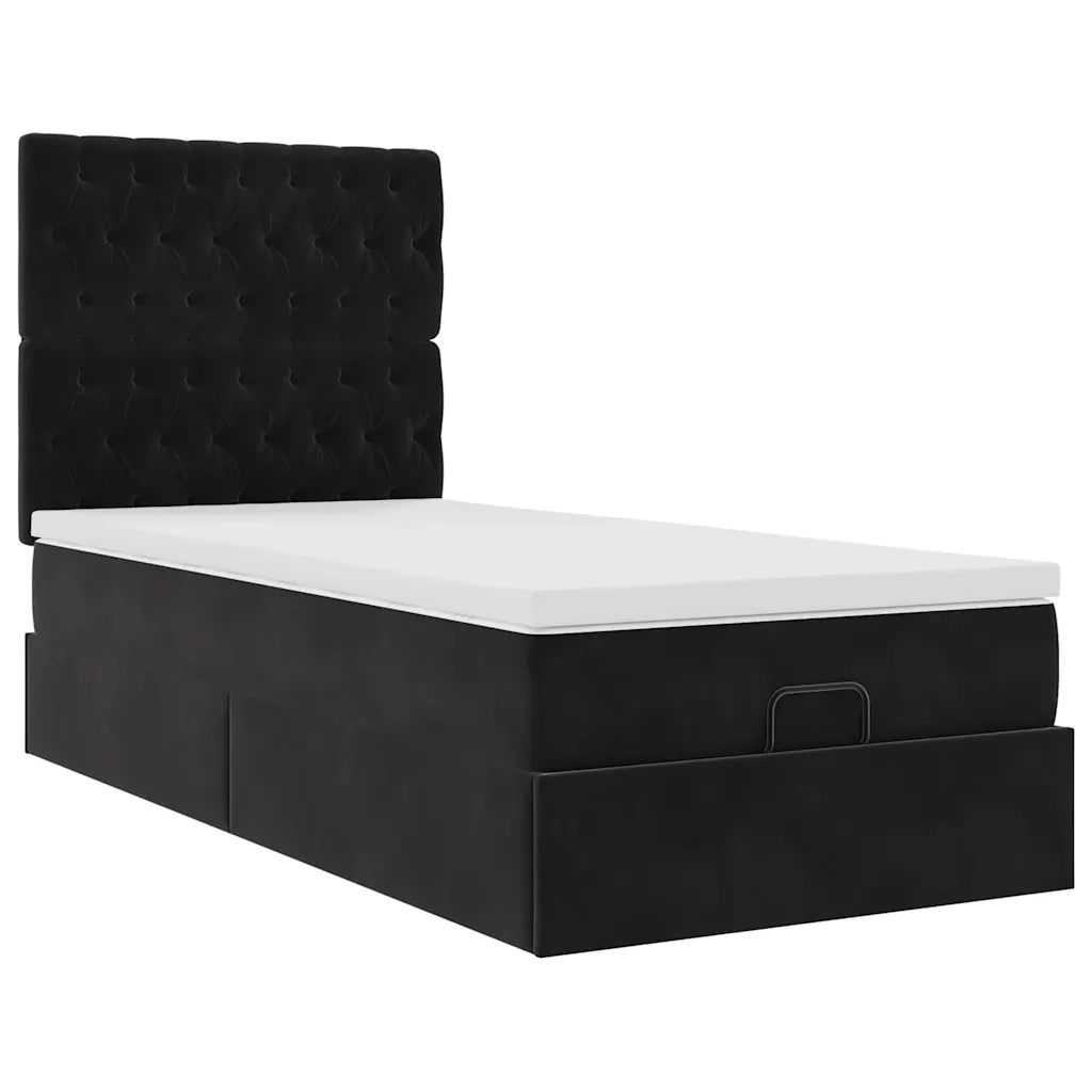 Struttura Letto Pouf con Materassi Nero 90x190 cm in Velluto 3313513