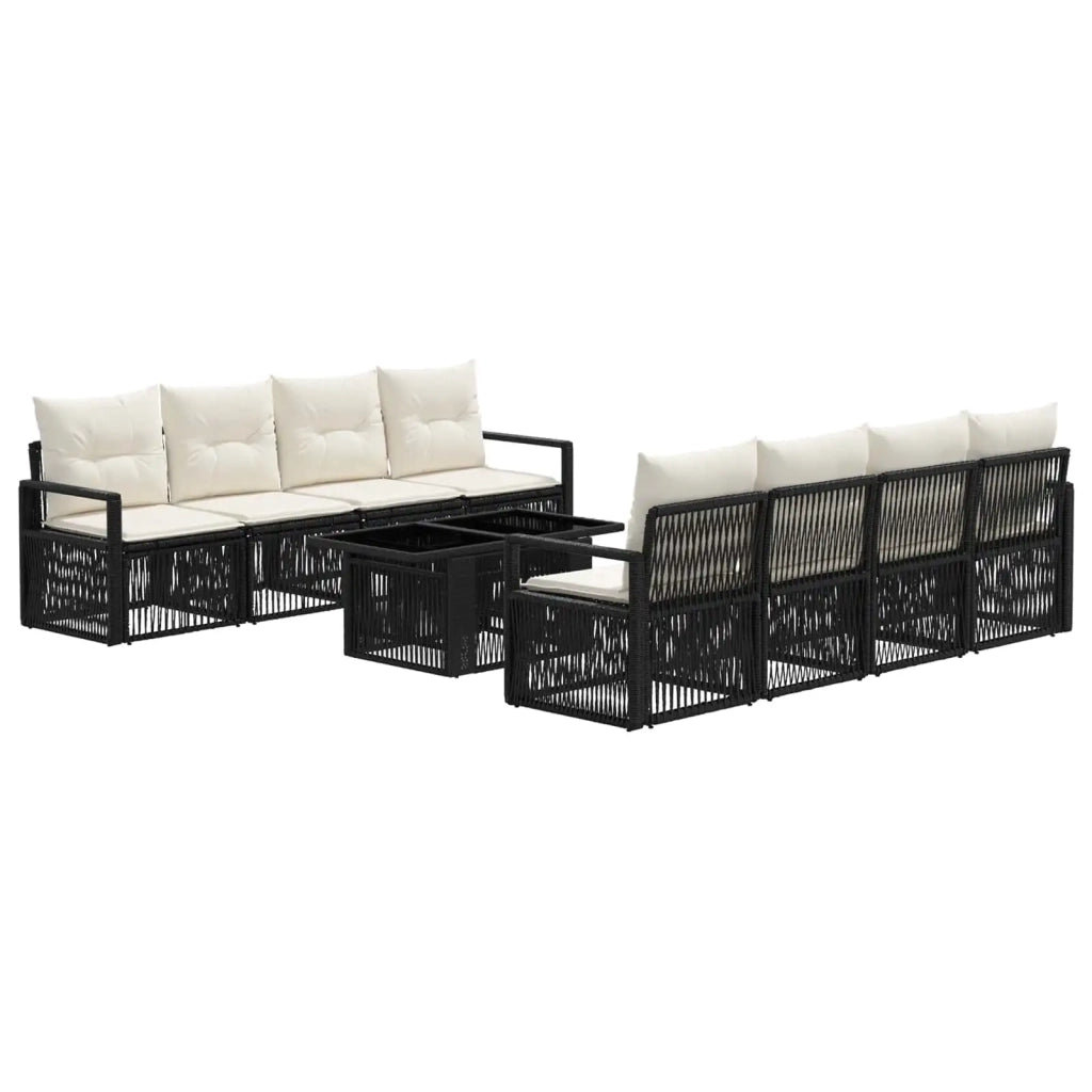 Set Divano da Giardino 9 pz Nero e Bianco Crema polyrattan 3437065