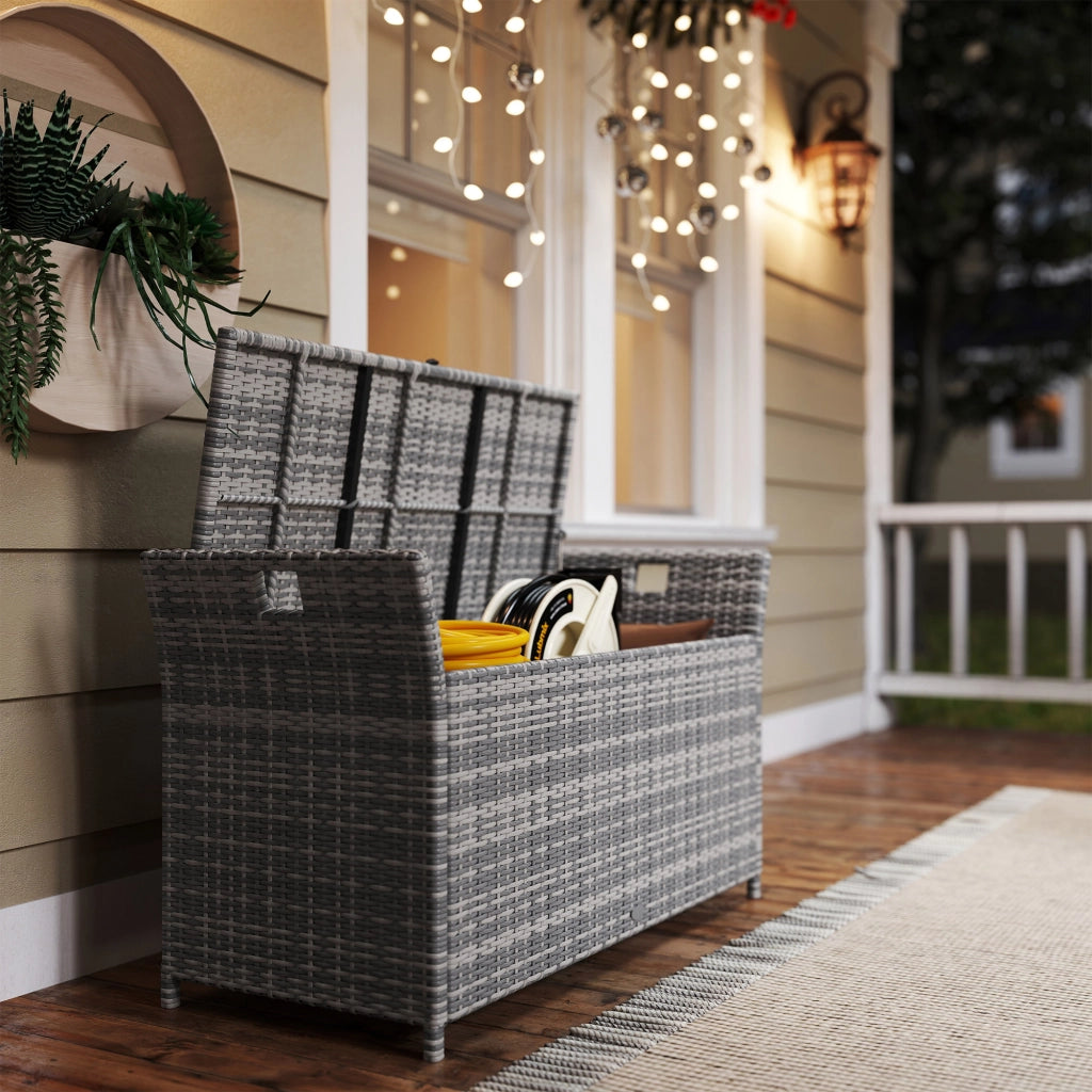 Banca con cuscino e contenitore da esterno in resina ¨C zephmum ¨C bianco 250L
