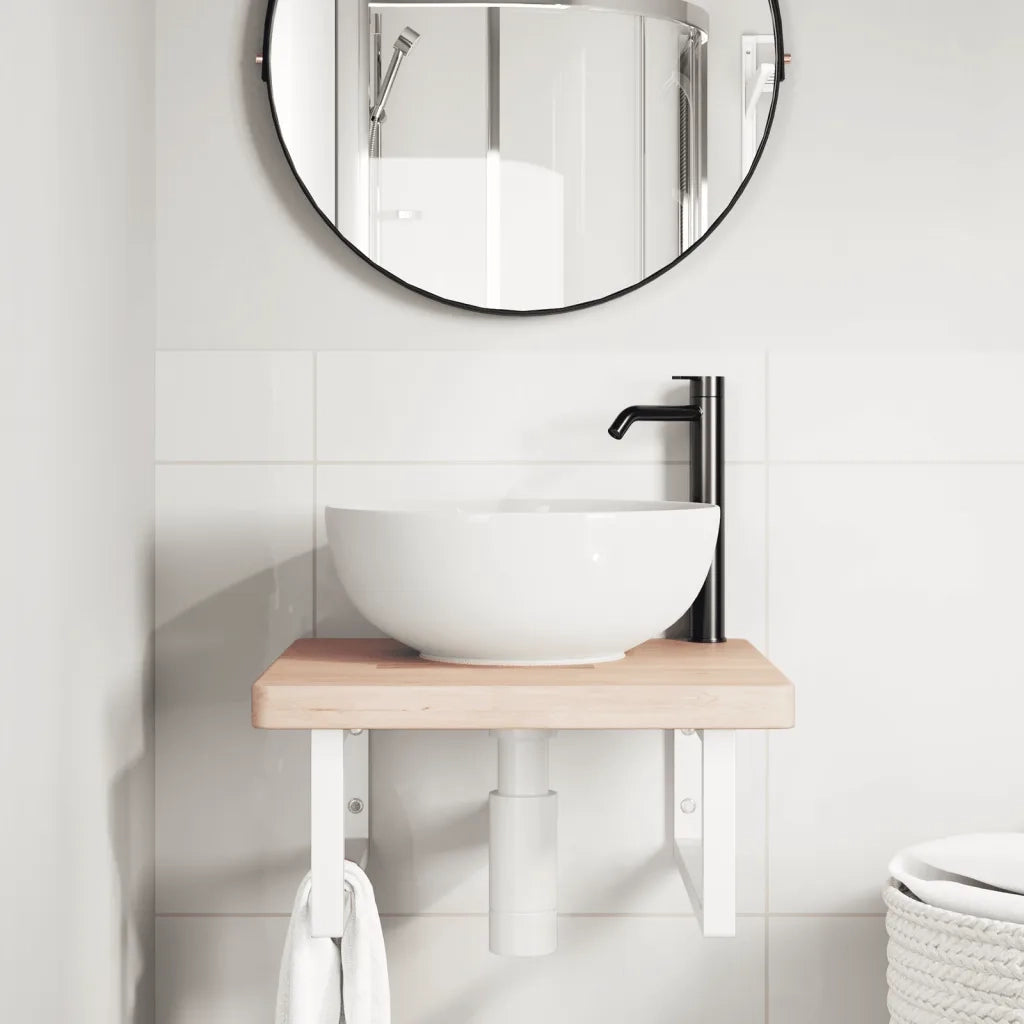vidaXL Ripiano a Parete per Lavabo in Acciaio e Massello di Rovere