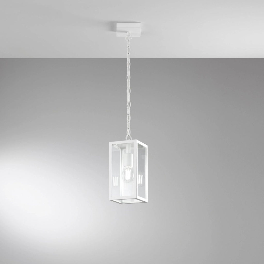 SOSPENSIONE MIRAGE BIANCA 1 LUCE ATTACCO E27 IP44 13X13X90CM IN METALLO E VETRO