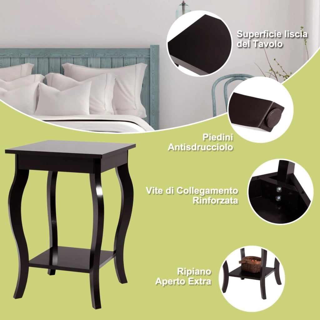 Comodino, Comodino da Divano a 2Livelli, Tavolino per la Camera da Letto, Capacità di peso di 17 kg, 40 x 40 x 60 cm (2, caffè)