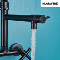 Björn |Rubinetto gastronomico a parete nero opaco|professionale da cucina in acciaio inox a due getti|Rubinetto doppio per lavello ristorante a parete