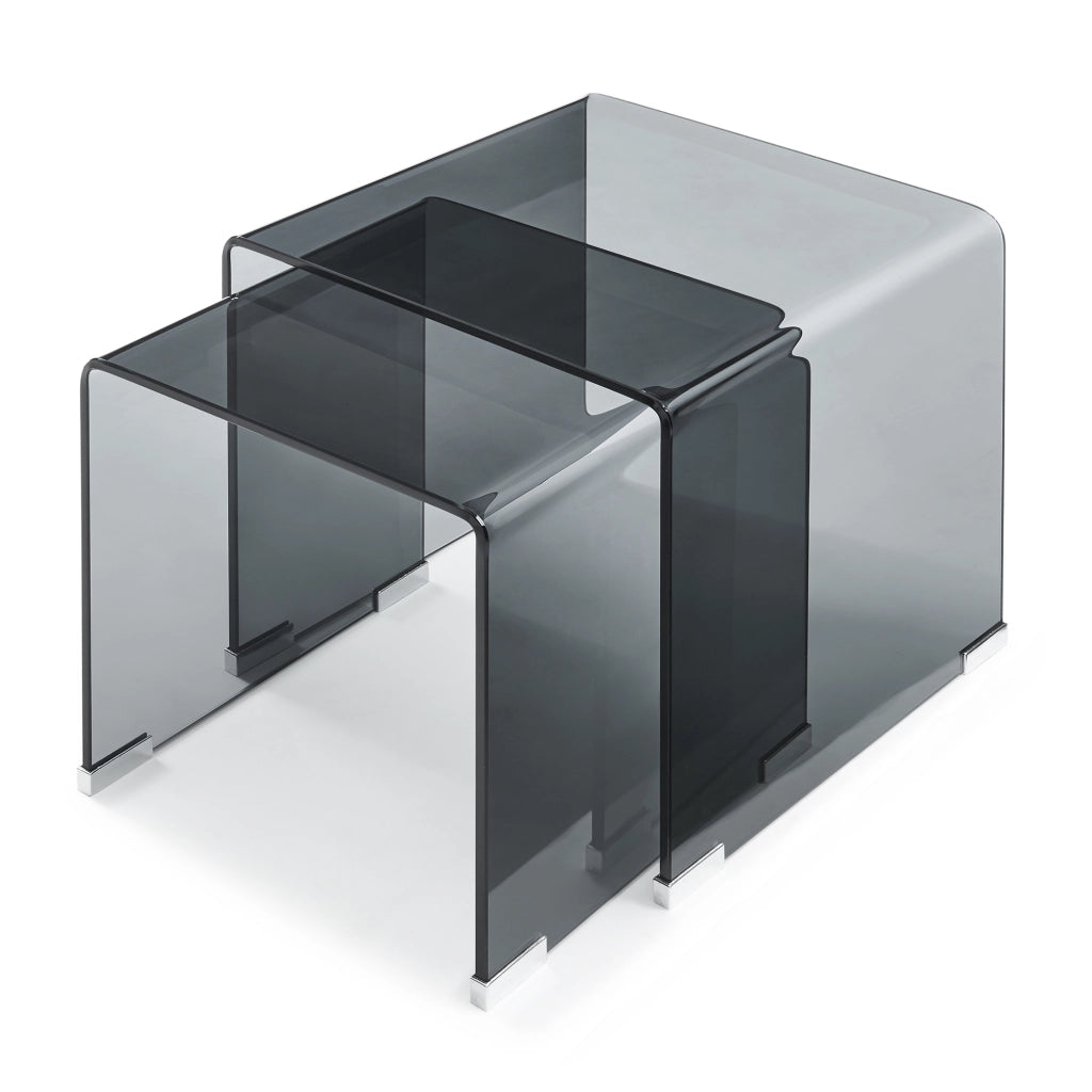Set Kariengem di 2 Tavolini Sovrapponibili in Vetro - Grigio [en.casa]