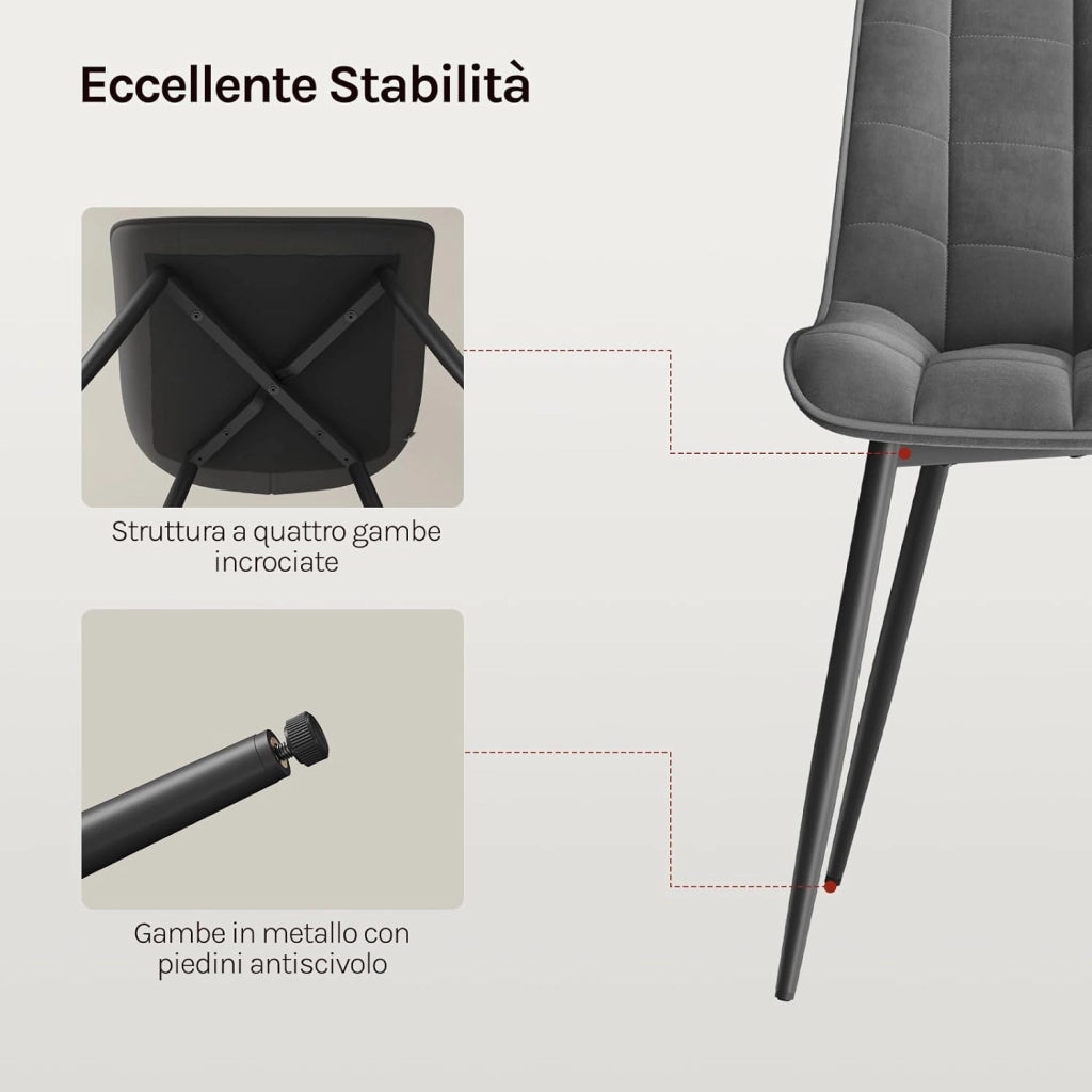 Sedie da Pranzo con Schienale senza Braccioli Sgabello in Ecopelle per Cucina Grigio Scuro BH207dgr-2