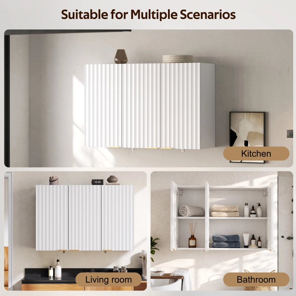 Pensile da parete con 3 ante; 90 x 29 x 60 cm; in MDF bianco