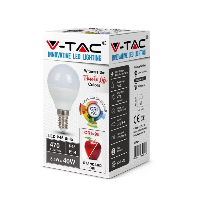 Bulbo LED - 5,5W E14 P45 6400K CRI95+