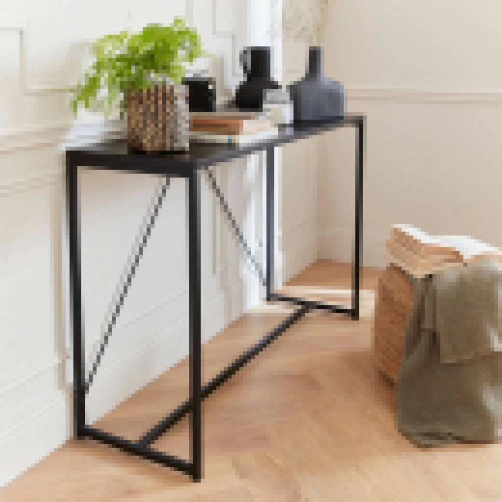 Consolle in metallo con barra di rinforzo, 120cm, nero