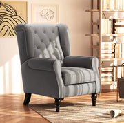 Poltrona imbottita grigio scuro con gambe in legno