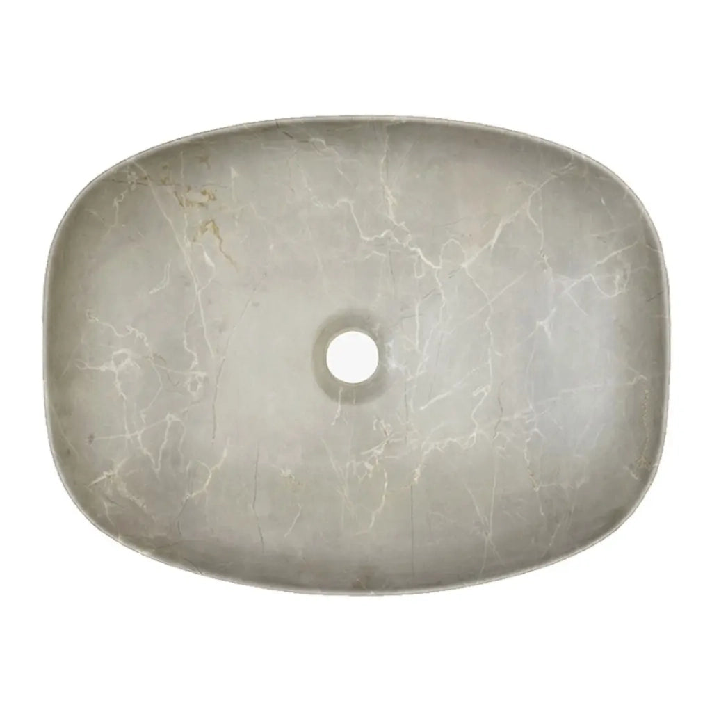 Lavabo da appoggio rettangolare 50,5x38,5 cm effetto pietra beige con piletta click clack