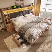 Letto matrimoniale 180 × 200 cm con illuminazione LED, porte USB e USB-C, contenitore e senza materasso