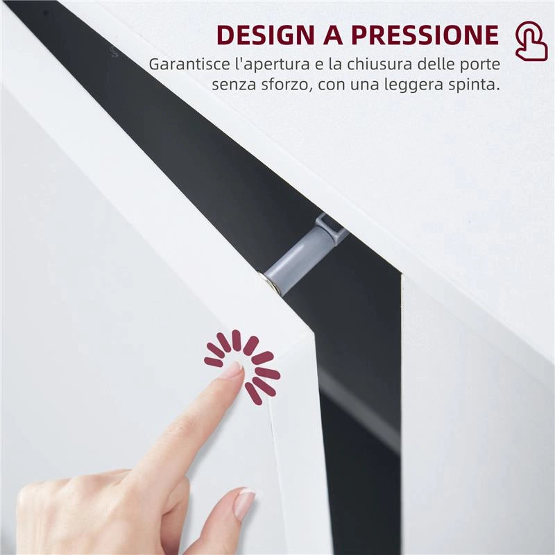 CREDENZA MODERNA CON 2 ARMADIETTI A 3 RIPIANI IN LEGNO, 107X40X80 CM, BIANCO