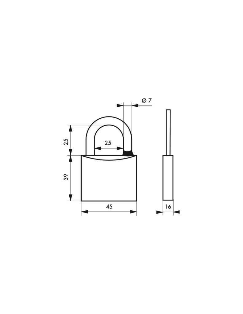 Lucchetto a chiave SP, anti-corrosione, arco in acciaio inox 45 mm, 2 chiavi in ottone - Serrurerie de Picardie