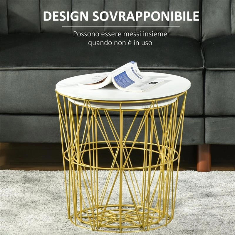 SET 2 TAVOLINI DA SALOTTO CON RIPIANO RIMOVIBILE BIANCO