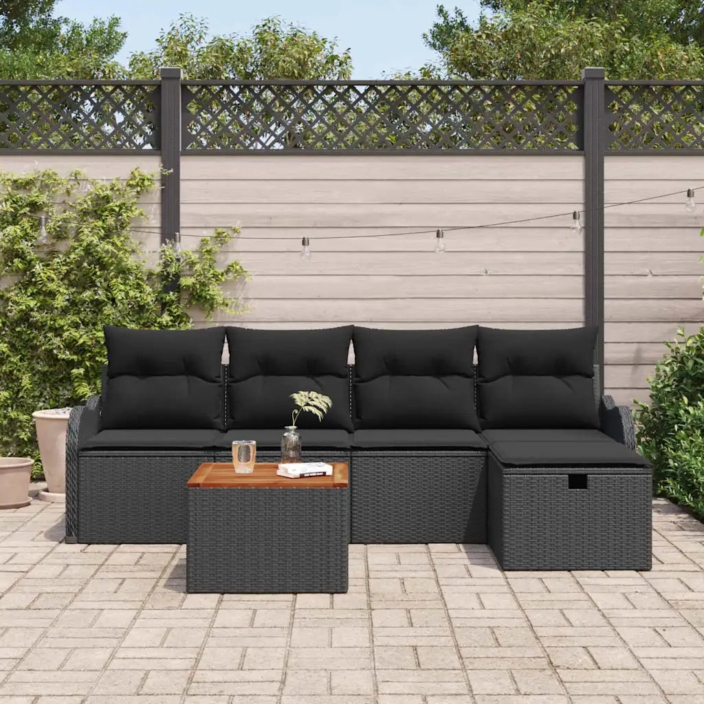 Set Divano da Giardino con cuscino 6 pcs Nero polyrattan