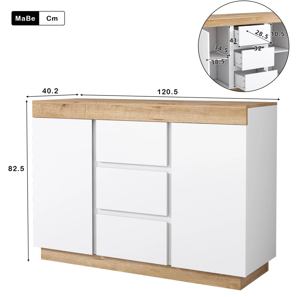 Cassettiera con 3 cassetti e 2 ante; bianco e rovere