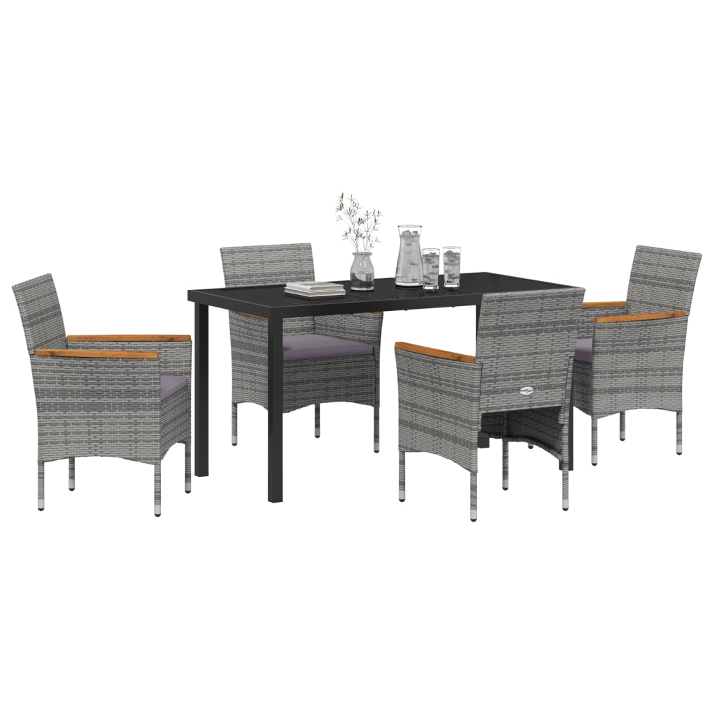 Set da Pranzo da Giardino 5 Pezzi - Rattan Polietilene Grigio