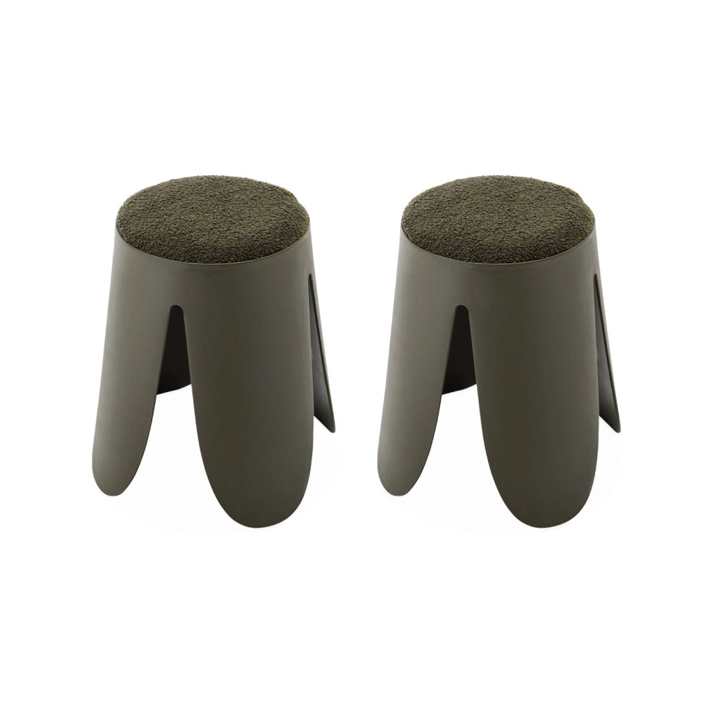Set 2 sgabelli impilabili in bouclé, kaki