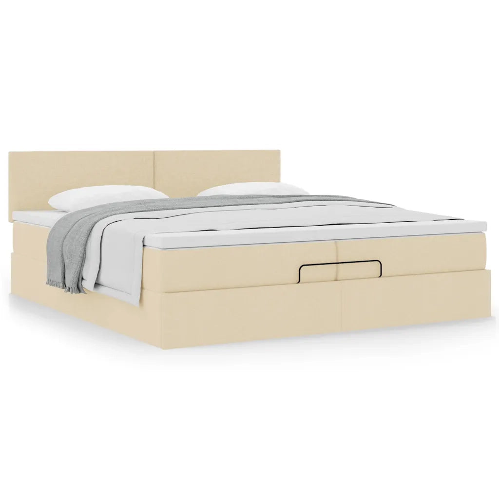 Struttura Letto Pouf con Materasso Crema 200x200cm in Tessuto 3311406
