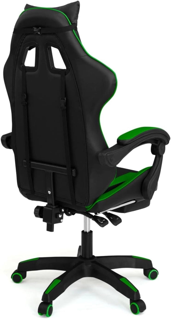 Sedia da gioco ALEX regolabile con poggiapiedi, cuscino per la testa e cuscino lombare in nero e verde