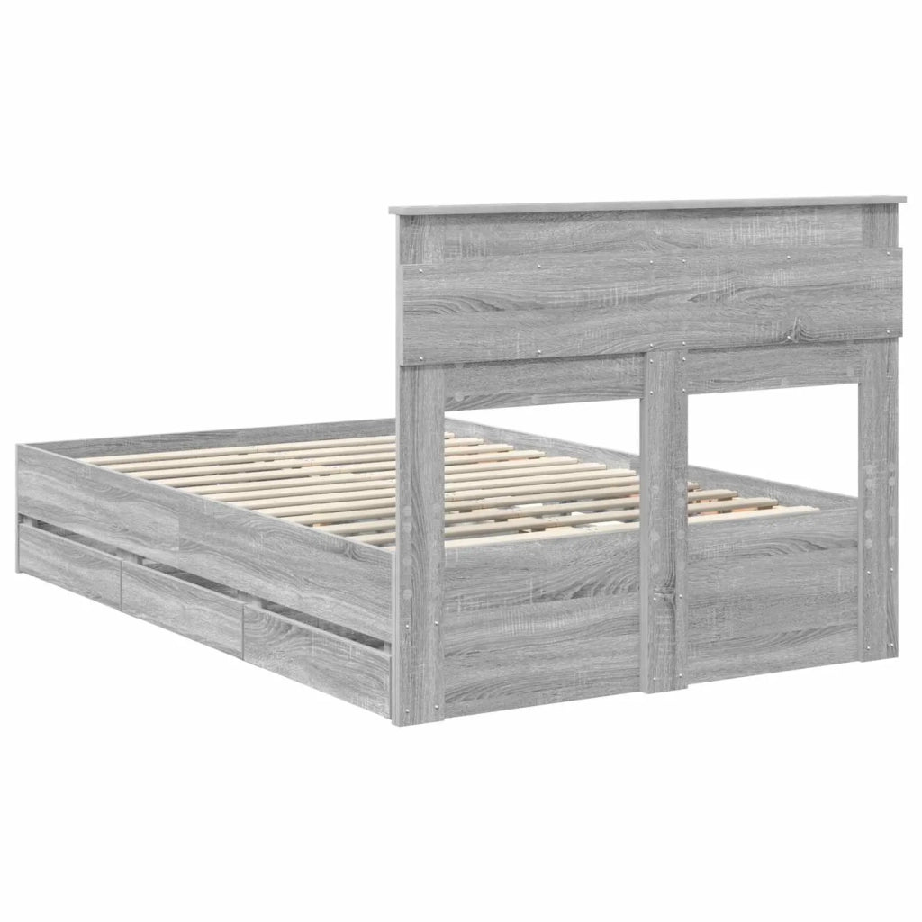 Struttura del letto con cassetto-Giroletto con contenitore-Rete del Letto Grigio Sonoma 120 x 190 cm 868223