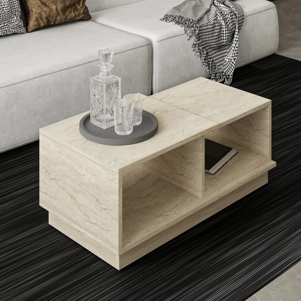 Morino, Tavolino da Salotto 2 Vani, 90x45x36h cm Beige Crema
