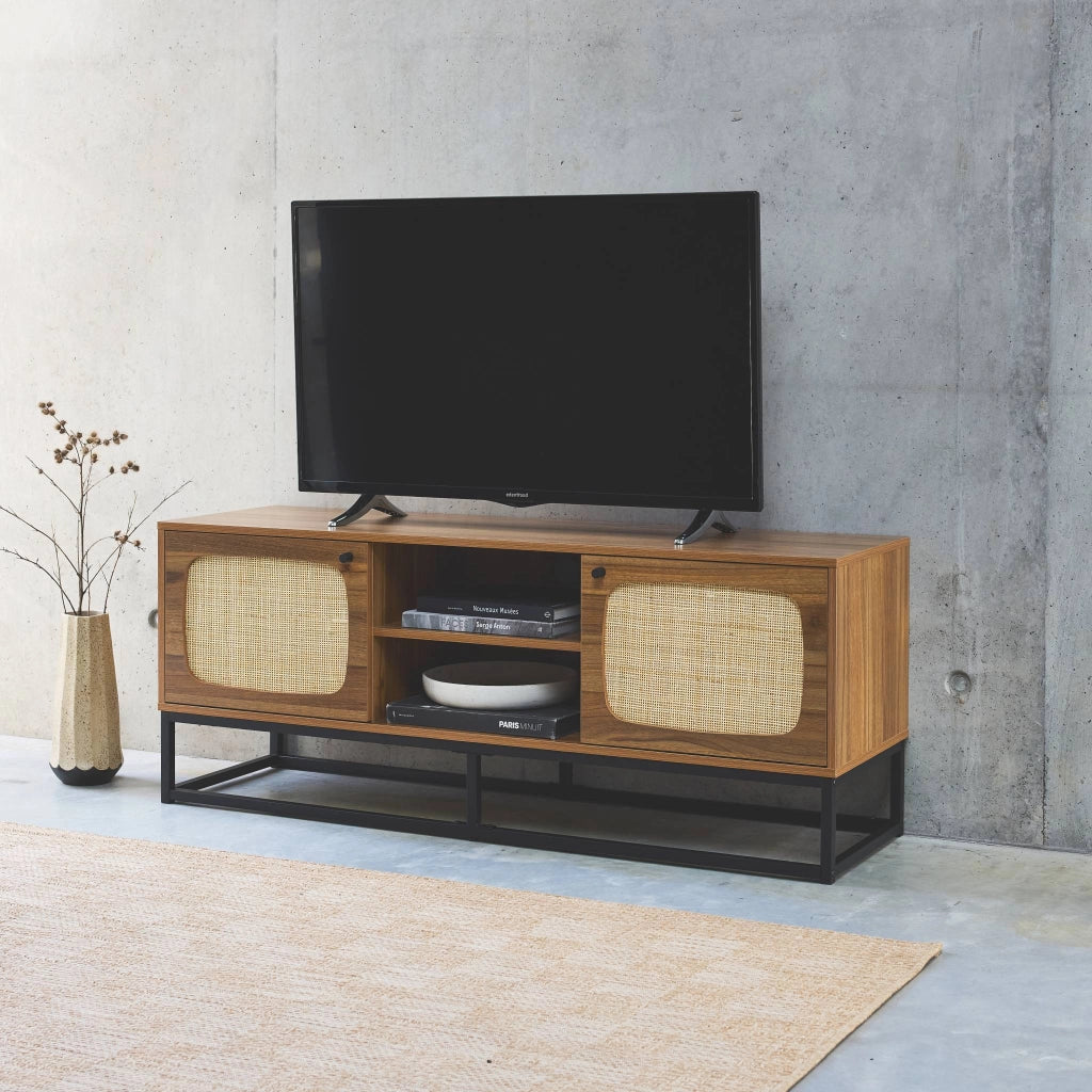 Mobile tv effetto legno e canna arrotondata, 140cm, marrone naturale