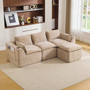 Divano modulare 3 posti color cachi con pouf; 256x161x75 cm; in ciniglia