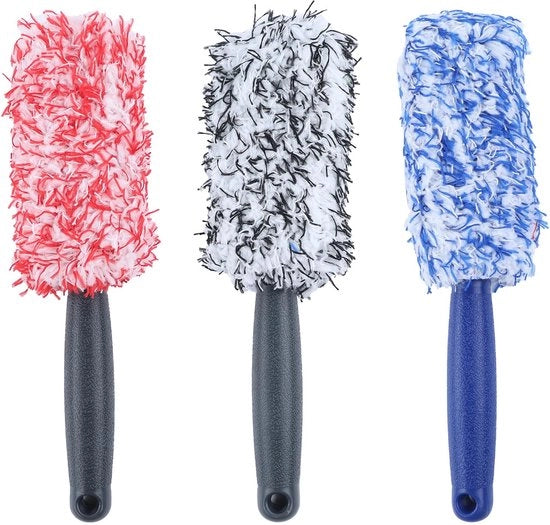 Set di pennelli per ruote 3 pezzi - pulitore a microfibra premium per ruote in acciaio ruote in alluminio per tutti i tipi di ruote Pulizia delicata fino alle profondità della ruota