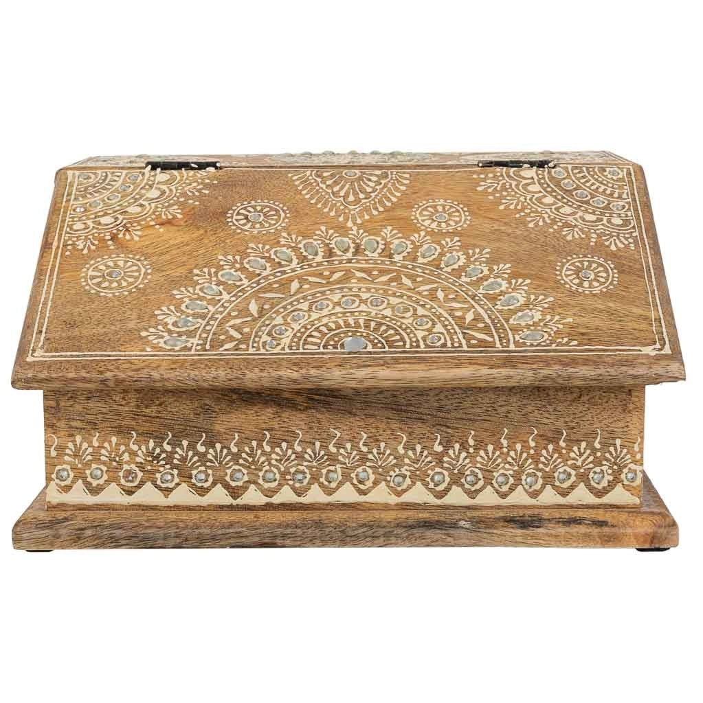 Portagioie in legno dipinto a mano marrone 24x20x12,5h cm
