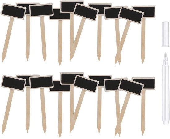 Kit di sostegni per piante in legno - 20 pezzi - Listelli di sostegno - Etichette per piante - Sostegni per piante da giardino - Incluso pennarello 14,8 x 6,3 cm - Pennarelli per giardino