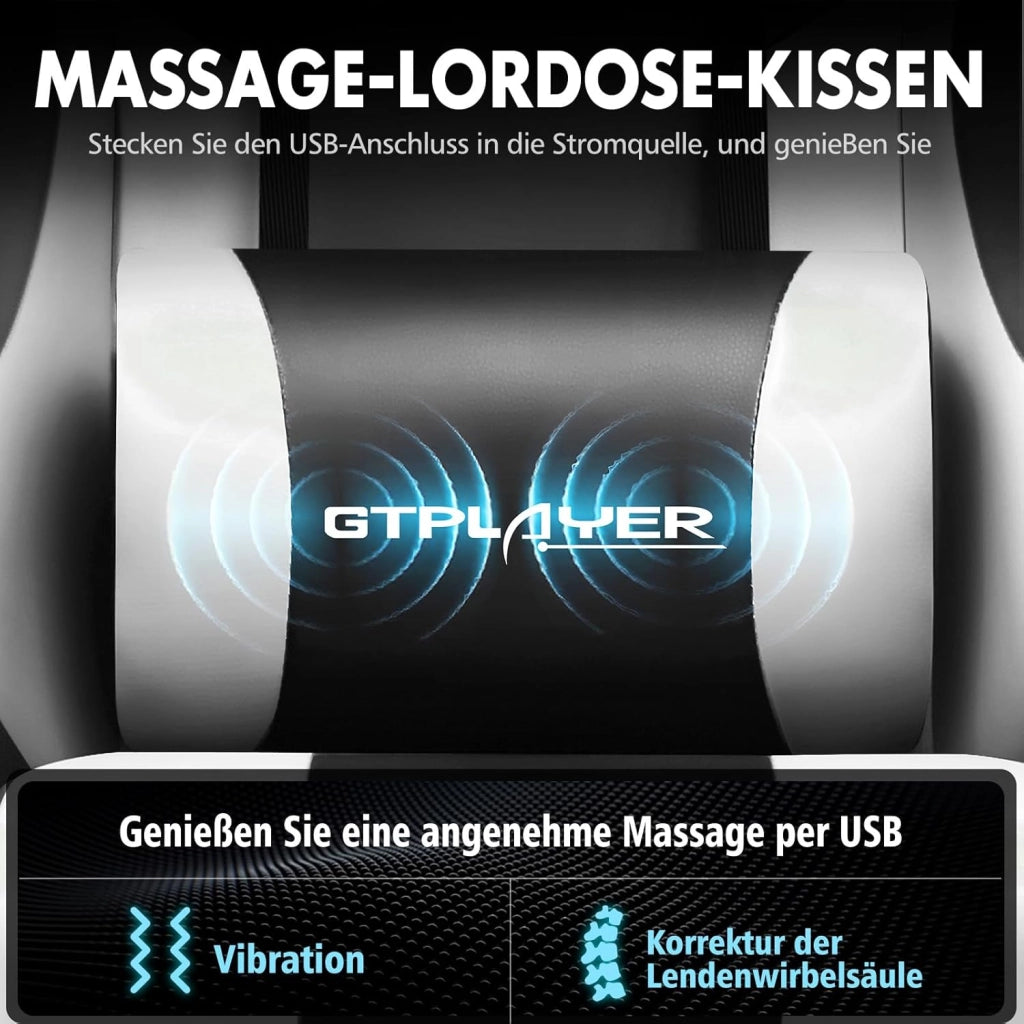 Sedia da gaming, da ufficio, da gioco, ergonomica, con poggiapiedi, per massaggi, cuscino lombare, imbottita, sedia girevole, colore: bianco