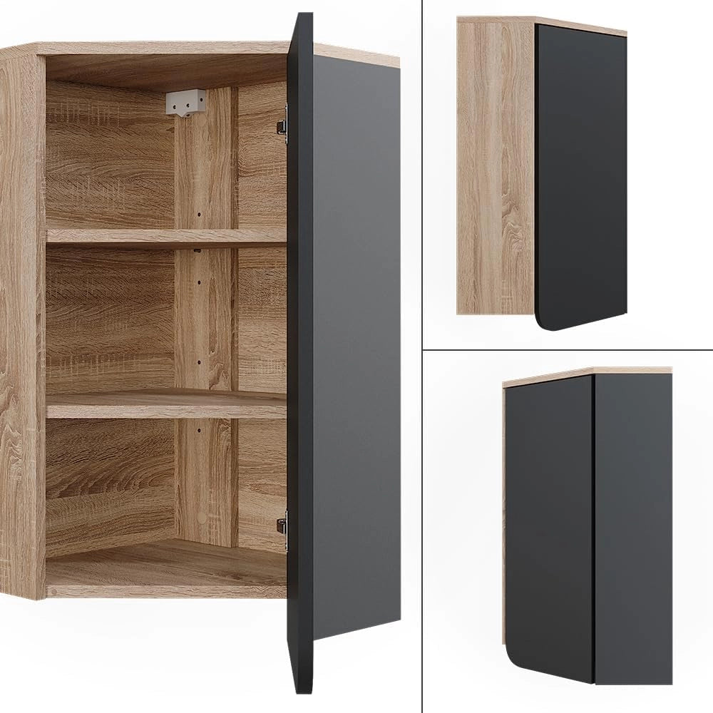 Mobiletto da bagno Karen, Antracite, 50 x 75 cm con porta e vani aperti