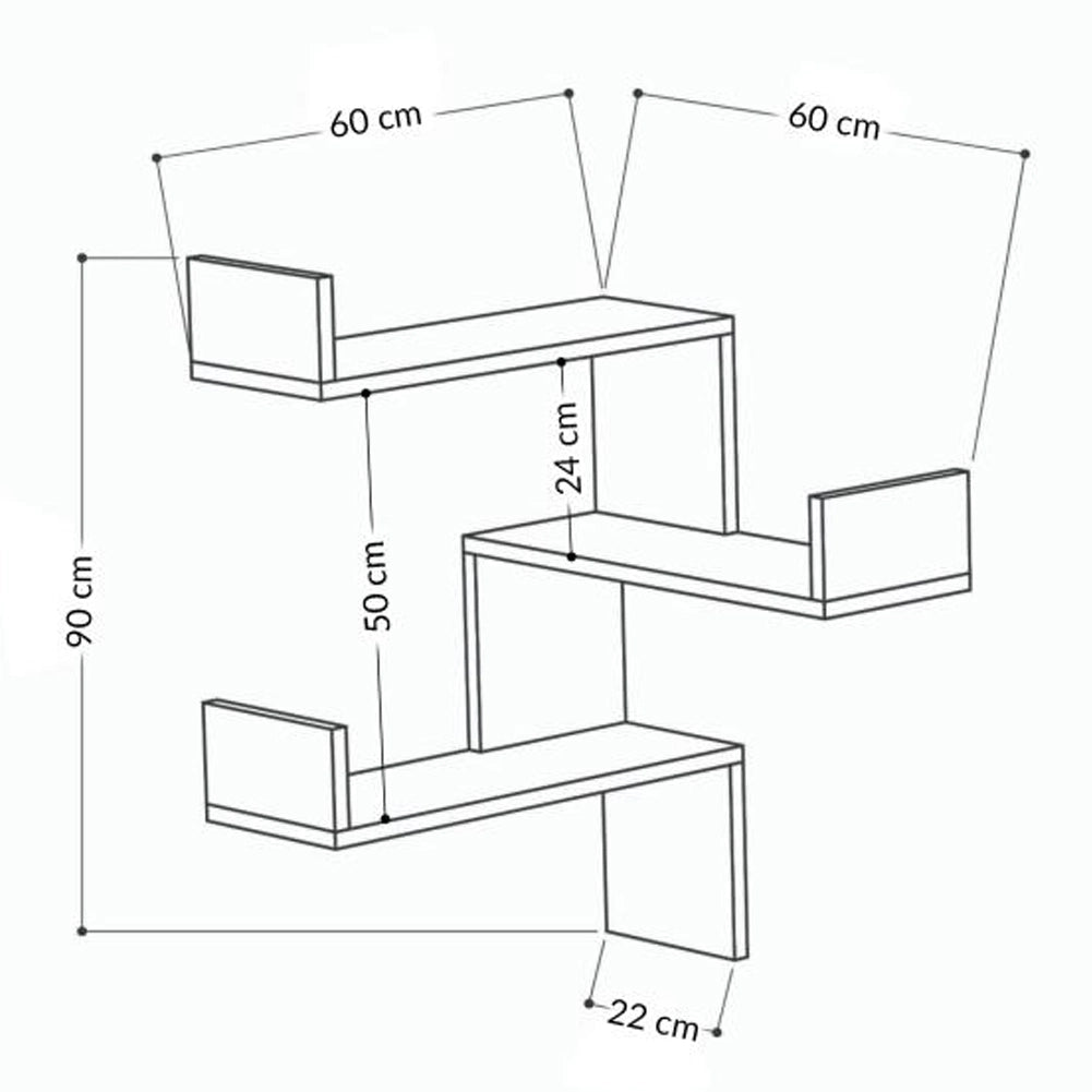 Mensola Scaffale Angolare da Parete 3 Piani Salvaspazio Sabbia 60 x 22 x 90H cm
