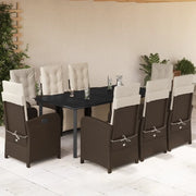 Set da Pranzo da Giardino 9pz con Cuscini Marrone in Polyrattan