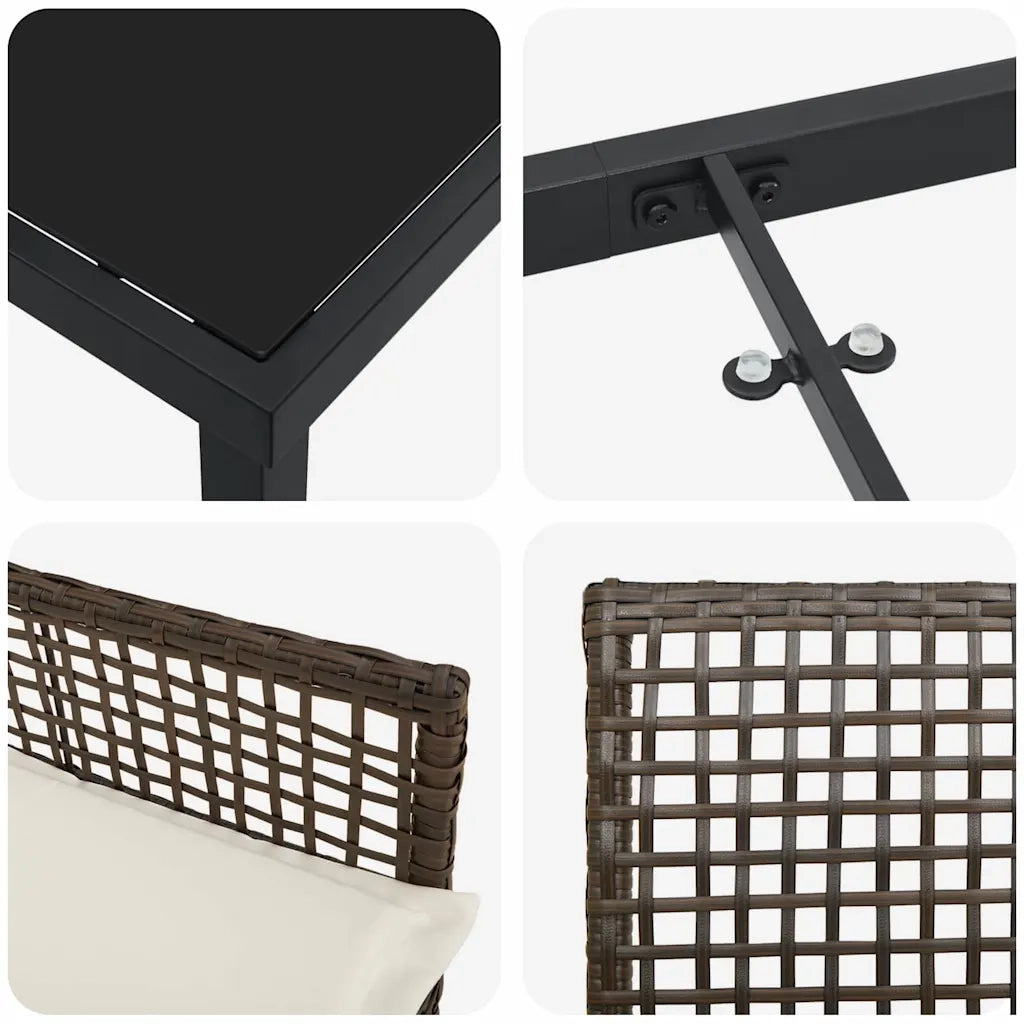 Set da Pranzo per Giardino con cuscino 3 pcs Marrone polyrattan 3379870