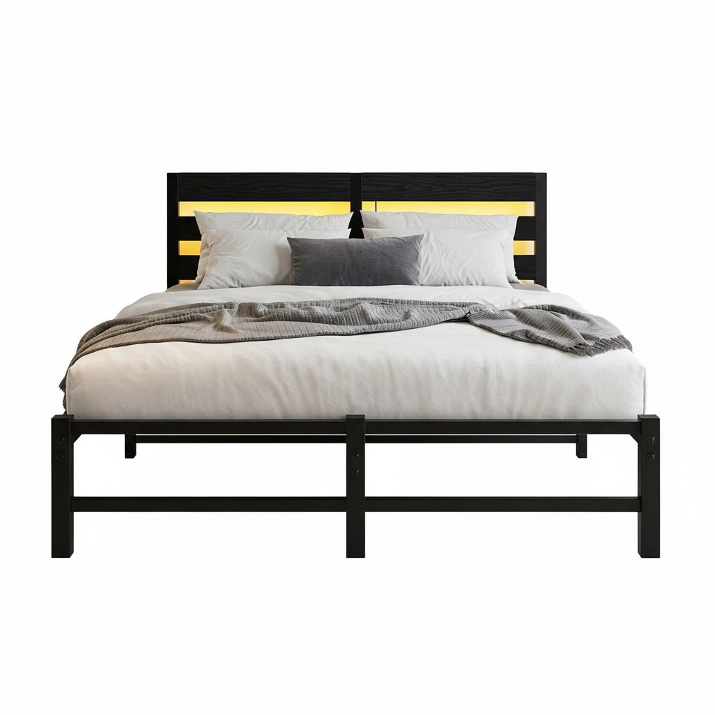 Letto 140x190cm LED - Xylo - USB spazio sotto letto metallo