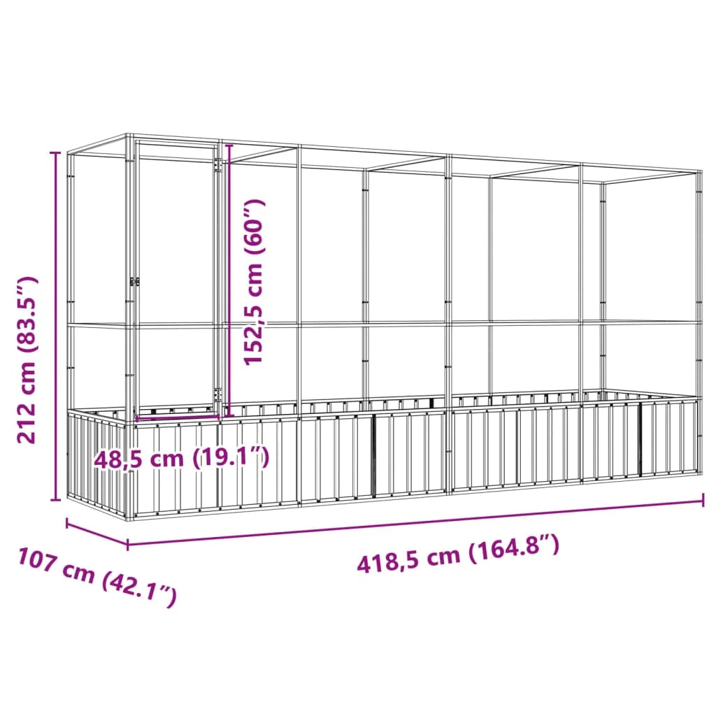 Voliera a gabbia con estensione in argento 418,5 x 107 x 212 cm acciaio argento 02_0045655