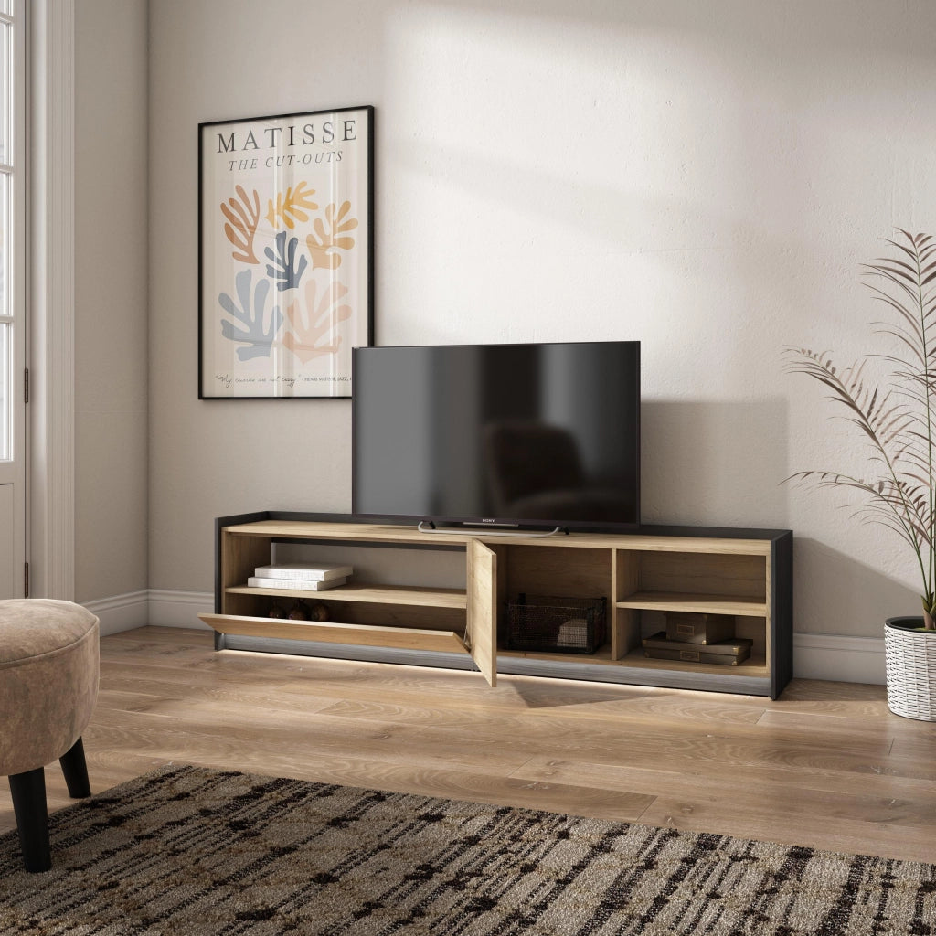 Mobile TV Soggiorno, 207x50x37 cm, Per TV fino a 80", LED, Rovere e nero