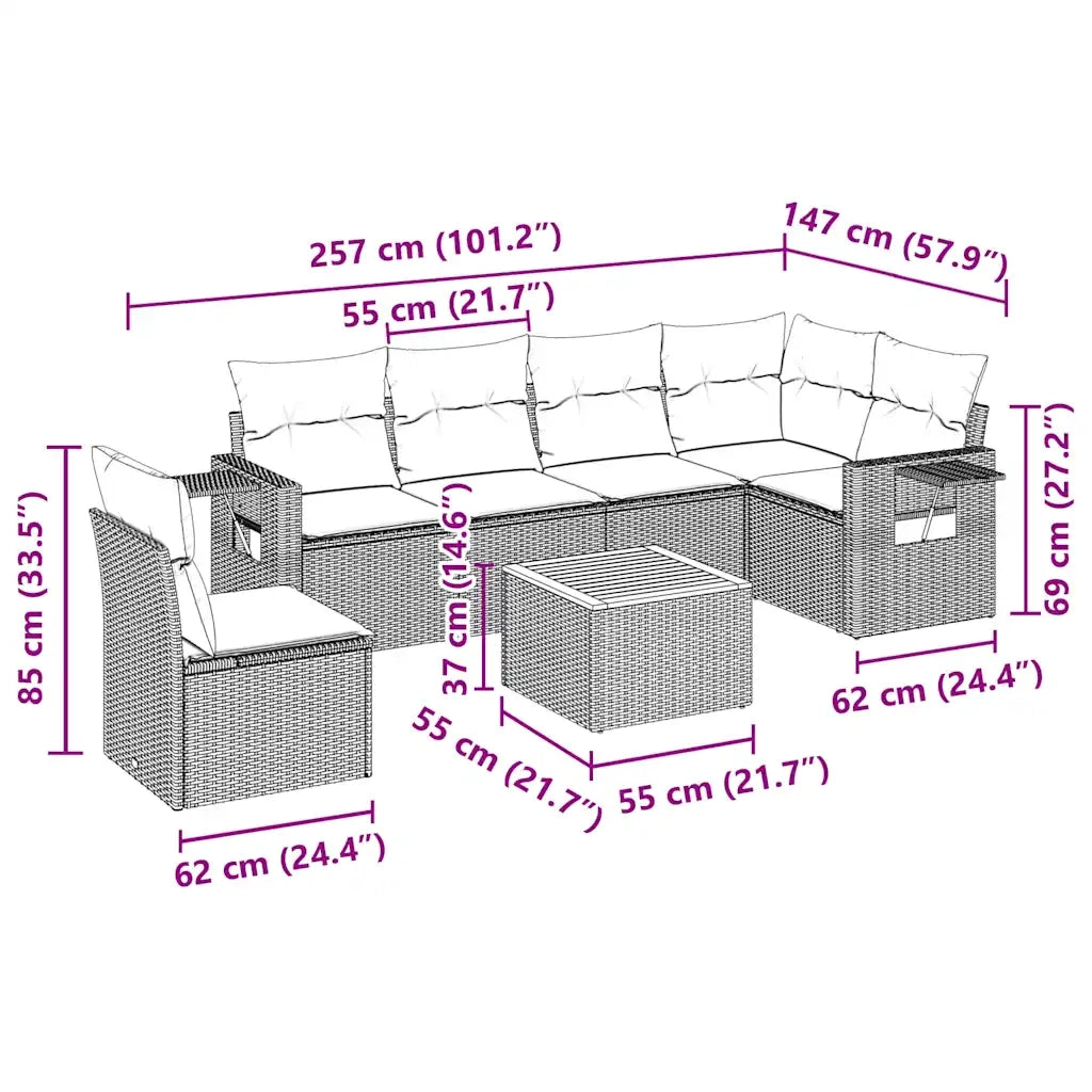 Set Divani da Giardino con Cuscini 7pz Nero Polyrattancod mxl 114787