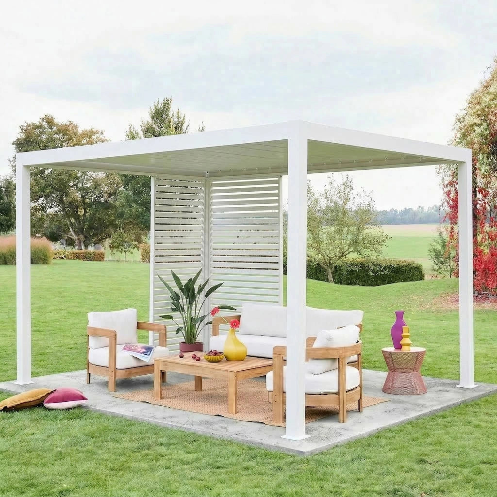 Pergola bioclimatica 3x4m in alluminio  + 1 persiana 1m + 1 persiana