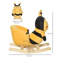 Animale a Dondolo per Bambini a forma di Ape in Legno di Pioppo con Musica, 60x33x45 cm, Giallo e Nero