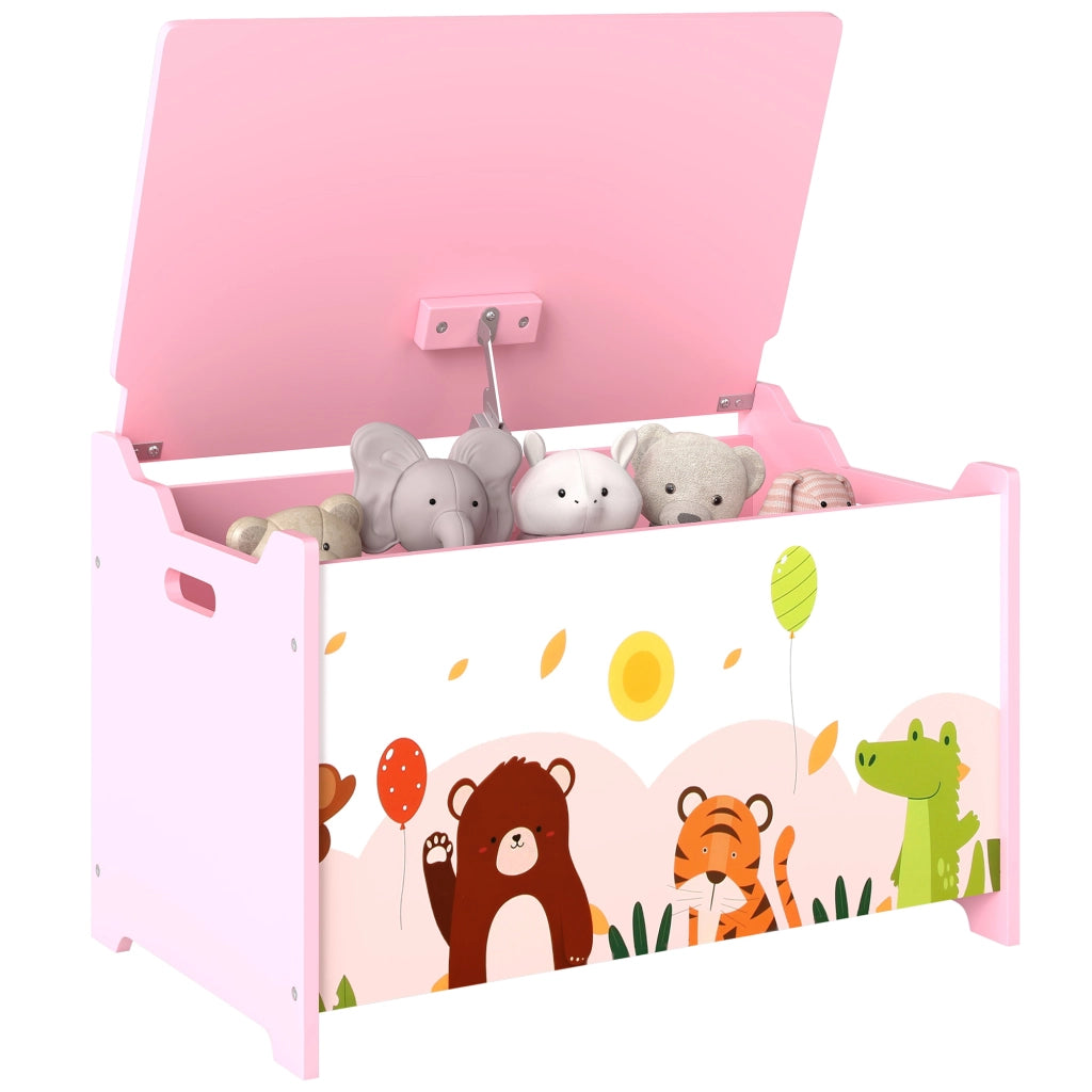 Baule Portagiochi Bambini in Legno con Cerniere di Sicurezza ¨C zephmum ¨C Rosa 60x37x39 cm