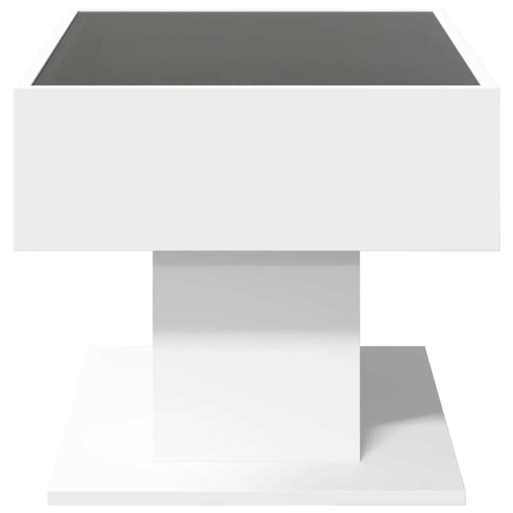Tavolino Salotto con LED Bianco 70x50x45 cm Legno Multistrato