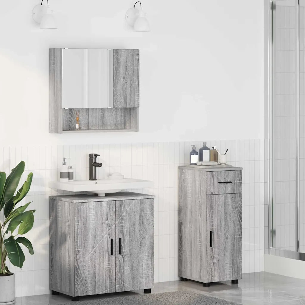 Set di mobili per il bagno con cassetto 3 pcs Grigio Sonoma