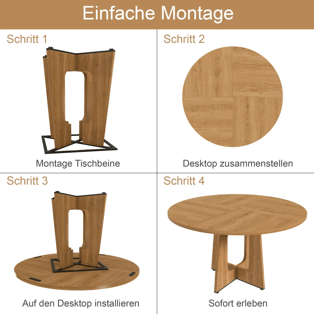 Tavolo da pranzo rotondo per 4-6 persone con piano stabile in MDF effetto rovere, per cucina e sala da pranzo 120 × 76 cm