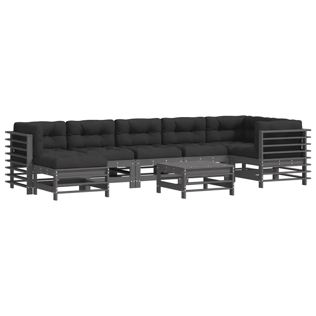 Set Divani da Giardino 8pz con Cuscini in Legno Massello Grigio 3185880